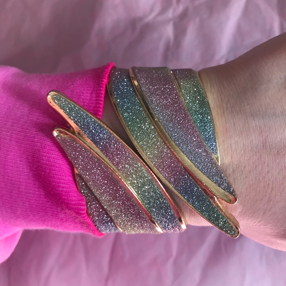 Sparkling Pastel Rainbow & Gold colored clip Bracelet